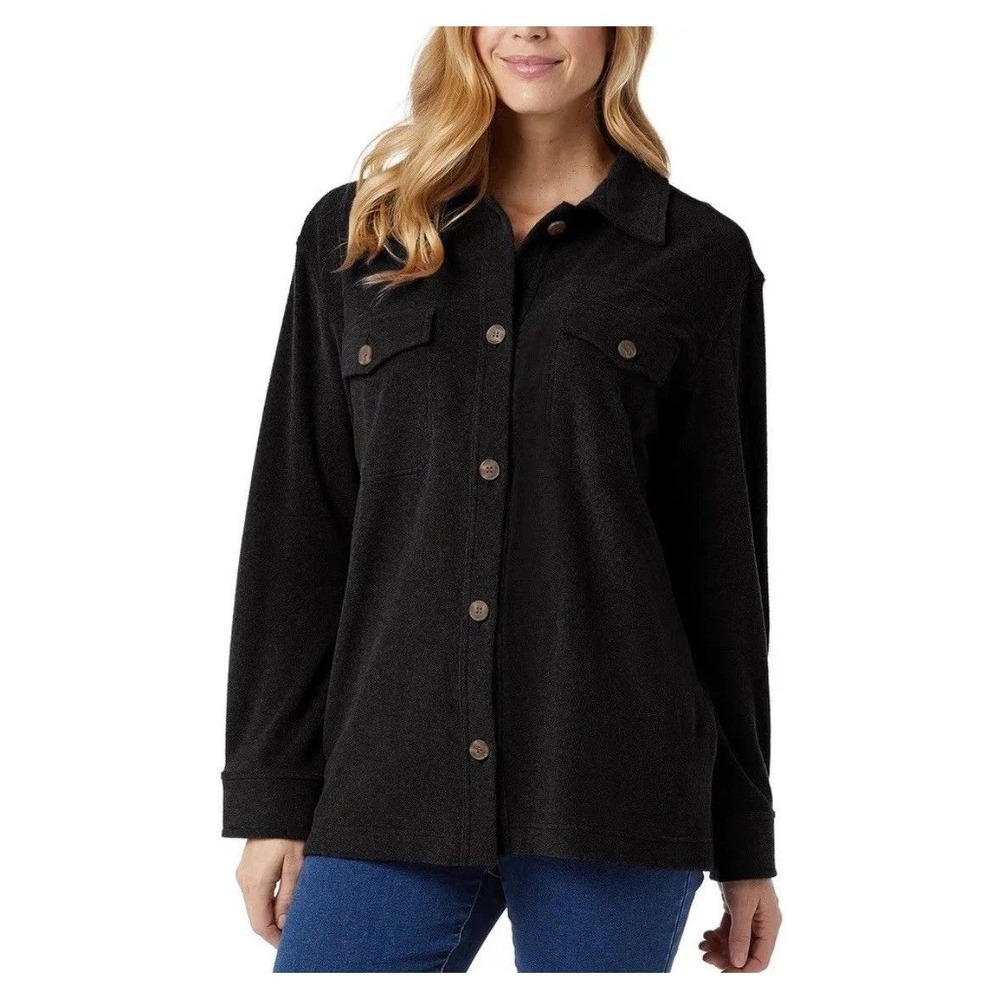 32 Degrees Heat Button Down Shirt Women Medium Black New Fleece Shacket